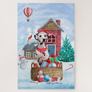 Dalmatische hond in het sneeuwkersthondenhuis legpuzzel