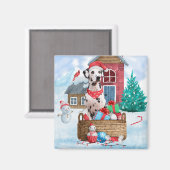 Dalmatische hond in het sneeuwkersthondenhuis magneet (Voorkant / Achterkant)