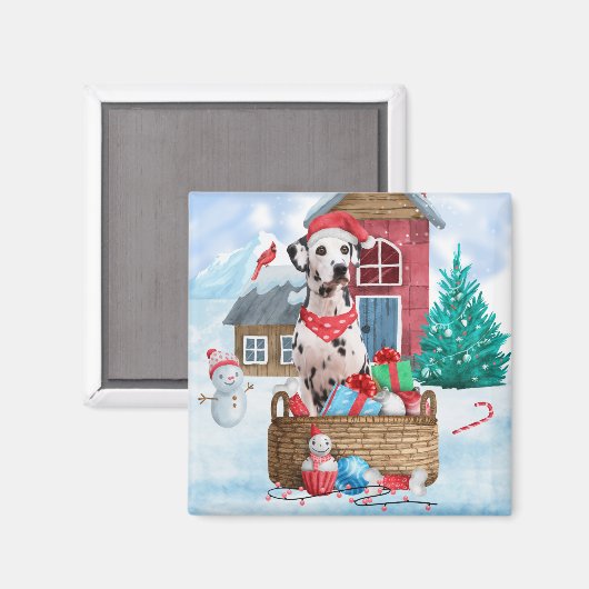 Dalmatische hond in het sneeuwkersthondenhuis magneet (Voorkant / Achterkant)