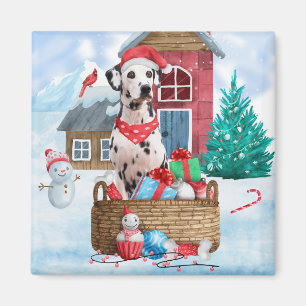 Dalmatische hond in het sneeuwkersthondenhuis magneet