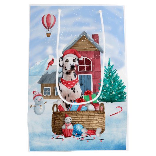Dalmatische hond in het sneeuwkersthondenhuis medium cadeauzakje (Achterkant)
