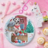 Dalmatische hond in het sneeuwkersthondenhuis papieren bordje (Feest)