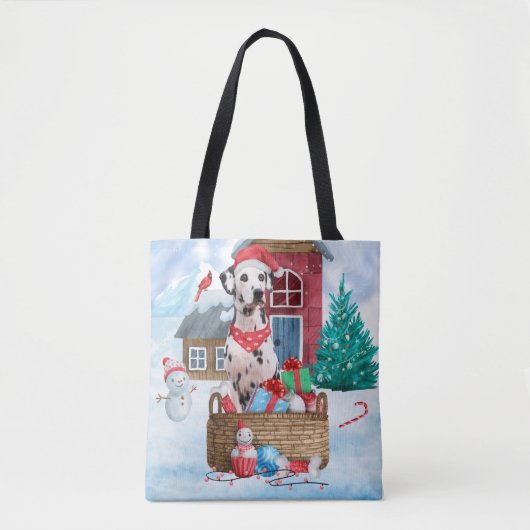 Dalmatische hond in het sneeuwkersthondenhuis tote bag (Voorkant)