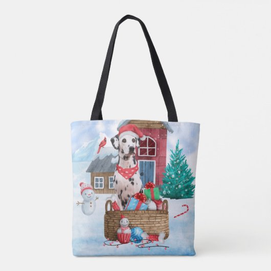 Dalmatische hond in het sneeuwkersthondenhuis tote bag (Achterkant)