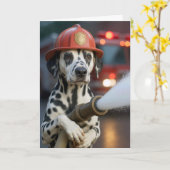 Dalmatische hond in ruste met brandweerslang kaart (Gele Bloem)