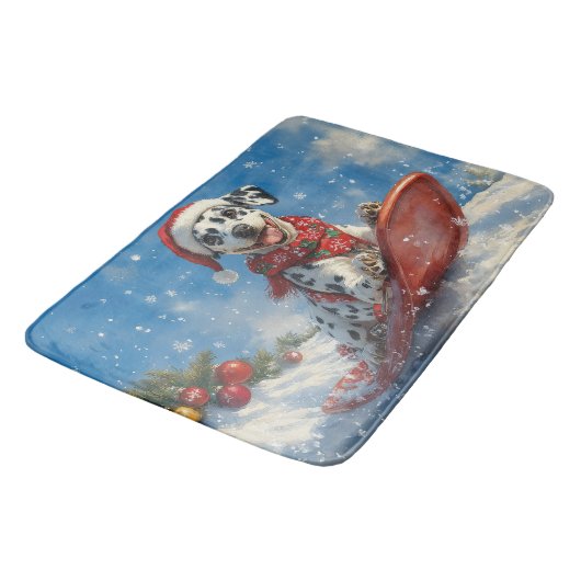 Dalmatische hond in slee laat het sneeuwen Kerstmi Badmat (Gekanteld)