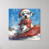 Dalmatische hond in slee laat het sneeuwen Kerstmi Canvas Afdruk (Voorkant)