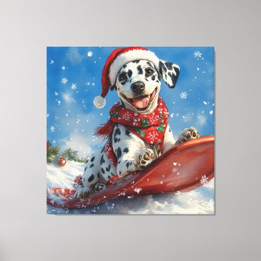 Dalmatische hond in slee laat het sneeuwen Kerstmi Canvas Afdruk (Voorkant)