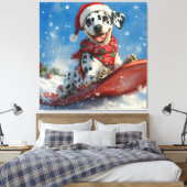 Dalmatische hond in slee laat het sneeuwen Kerstmi Canvas Afdruk (Insitu (Slaapkamer))