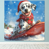 Dalmatische hond in slee laat het sneeuwen Kerstmi Canvas Afdruk (Insitu (Houten vloer))