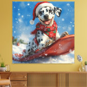 Dalmatische hond in slee laat het sneeuwen Kerstmi Canvas Afdruk (Insitu (Woonkamer))