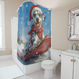 Dalmatische hond in slee laat het sneeuwen Kerstmi Douchegordijn