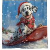 Dalmatische hond in slee laat het sneeuwen Kerstmi Douchegordijn (Voorkant)