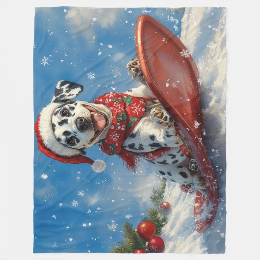 Dalmatische hond in slee laat het sneeuwen Kerstmi Fleece Deken (Voorkant)