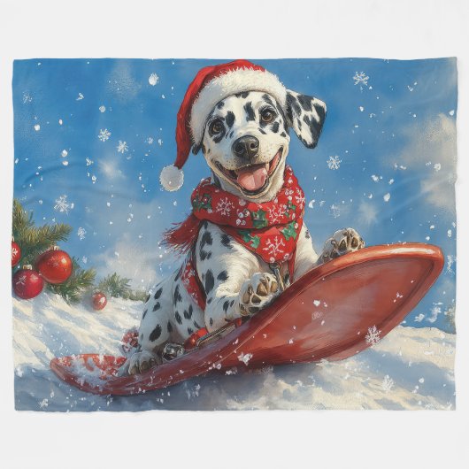 Dalmatische hond in slee laat het sneeuwen Kerstmi Fleece Deken (Voorkant (Horizontaal))