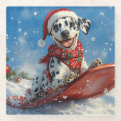 Dalmatische hond in slee laat het sneeuwen Kerstmi Glazen Onderzetter (Voorkant)