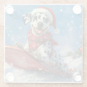 Dalmatische hond in slee laat het sneeuwen Kerstmi Glazen Onderzetter (Achterkant)