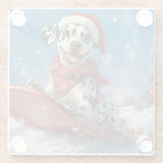 Dalmatische hond in slee laat het sneeuwen Kerstmi Glazen Onderzetter (Achterkant)