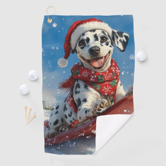 Dalmatische hond in slee laat het sneeuwen Kerstmi Golfhanddoek (Insitu)