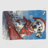 Dalmatische hond in slee laat het sneeuwen Kerstmi Golfhanddoek (Horizontaal)
