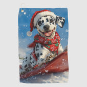 Dalmatische hond in slee laat het sneeuwen Kerstmi Golfhanddoek (Voorkant)
