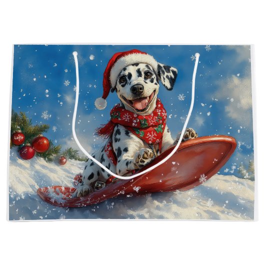 Dalmatische hond in slee laat het sneeuwen Kerstmi Groot Cadeauzakje (Voorkant)