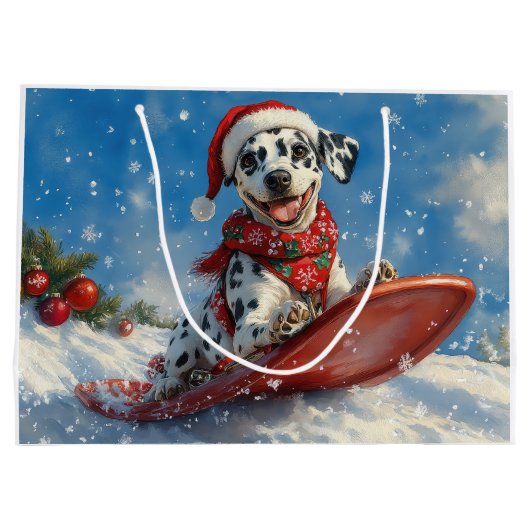 Dalmatische hond in slee laat het sneeuwen Kerstmi Groot Cadeauzakje (Achterkant)