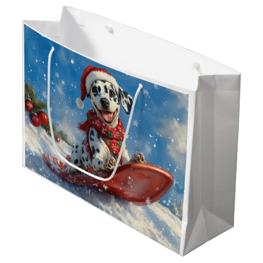 Dalmatische hond in slee laat het sneeuwen Kerstmi Groot Cadeauzakje (Voorkant Gekanteld)
