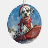 Dalmatische hond in slee laat het sneeuwen Kerstmi Keramisch Ornament (Links)
