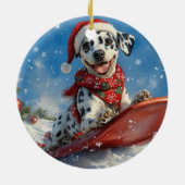 Dalmatische hond in slee laat het sneeuwen Kerstmi Keramisch Ornament (Achterkant)