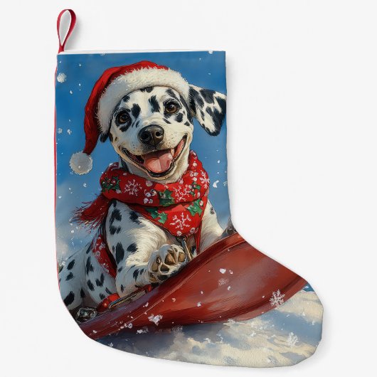 Dalmatische hond in slee laat het sneeuwen Kerstmi Kleine Kerstsok (Voorkant)