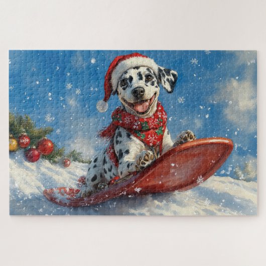 Dalmatische hond in slee laat het sneeuwen Kerstmi Legpuzzel (Horizontaal)