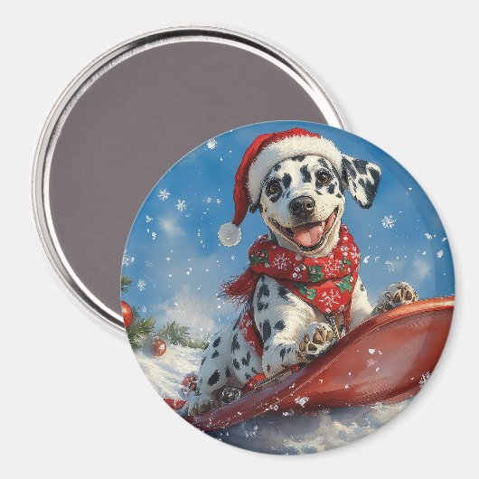 Dalmatische hond in slee laat het sneeuwen Kerstmi Magneet (Voorkant / Achterkant)