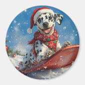 Dalmatische hond in slee laat het sneeuwen Kerstmi Magneet (Voorkant)