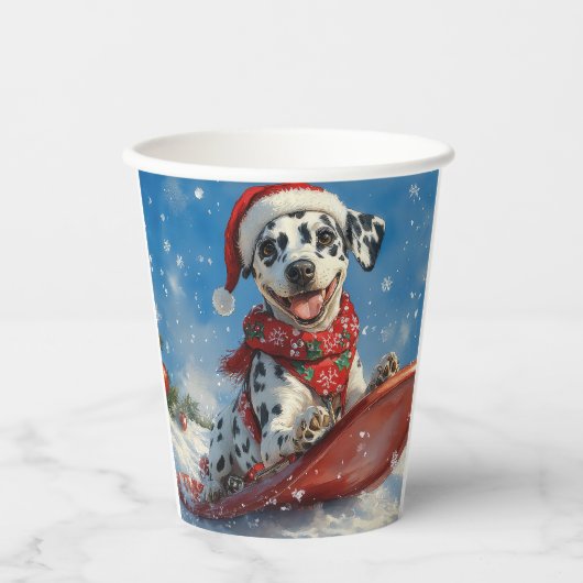 Dalmatische hond in slee laat het sneeuwen Kerstmi Papieren Bekers (Voorkant)