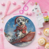 Dalmatische hond in slee laat het sneeuwen Kerstmi Papieren Bordje (Feest)