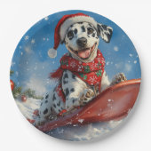 Dalmatische hond in slee laat het sneeuwen Kerstmi Papieren Bordje (Voorkant)