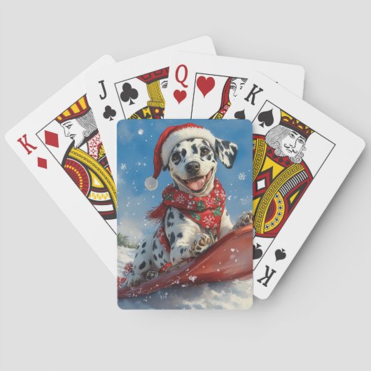 Dalmatische hond in slee laat het sneeuwen Kerstmi Pokerkaarten (Achterkant)