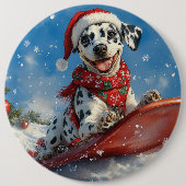 Dalmatische hond in slee laat het sneeuwen Kerstmi Ronde Button 6,0 Cm (Voorkant)