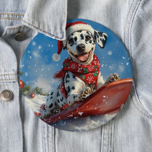 Dalmatische hond in slee laat het sneeuwen Kerstmi Ronde Button 6,0 Cm (In situ)