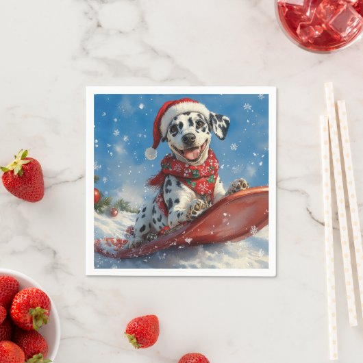 Dalmatische hond in slee laat het sneeuwen Kerstmi Servet (Insitu)