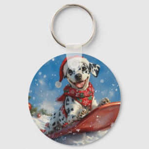 Dalmatische hond in slee Laat het sneeuwen Kerstmi Sleutelhanger