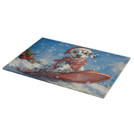 Dalmatische hond in slee laat het sneeuwen Kerstmi Snijplank (Hoek)