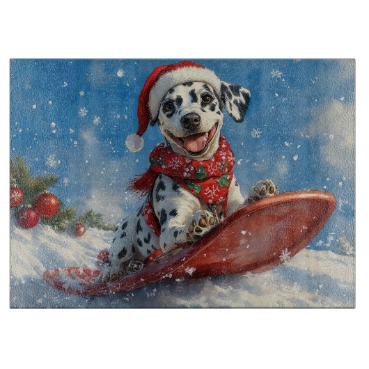 Dalmatische hond in slee laat het sneeuwen Kerstmi Snijplank (Voorkant)