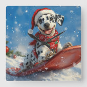 Dalmatische hond in slee laat het sneeuwen Kerstmi Vierkante Klok (Voorkant)