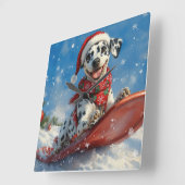 Dalmatische hond in slee laat het sneeuwen Kerstmi Vierkante Klok (Hoek)