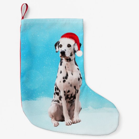Dalmatische Hond in Sneeuw Kerst Pet Kleine Kerstsok (Voorkant)