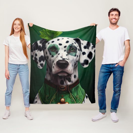 Dalmatische hond in St. Patrick's Day-jurk Fleece Deken (In situ)