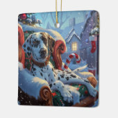 Dalmatische Hond Kerst Festiviteit Keramisch Ornament (Links)