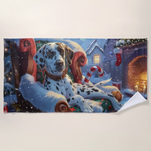 Dalmatische Hond Kerst Festiviteit Strandlaken (Voorkant)